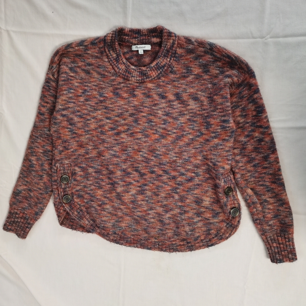 Madewell Women's Space Dyed Birchmont Side Button Pull over Crew Neck Sweater S